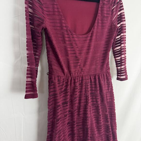 Lily Rose Burgundy Sheer Striped Dress with Scoop Neck, Medium Christmas Holiday - Picture 4 of 8